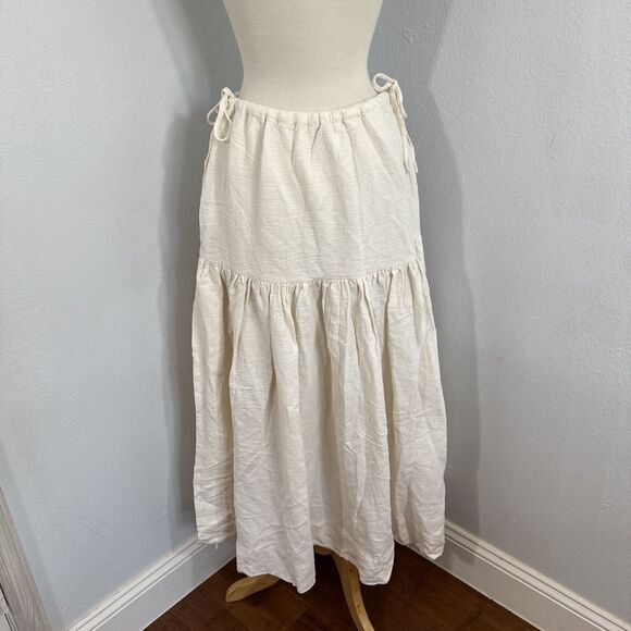 Shona Joy Skirt Womens 4 Ivory Linen Aria Drawstring Split Minimalist Langenlook - Picture 6 of 13